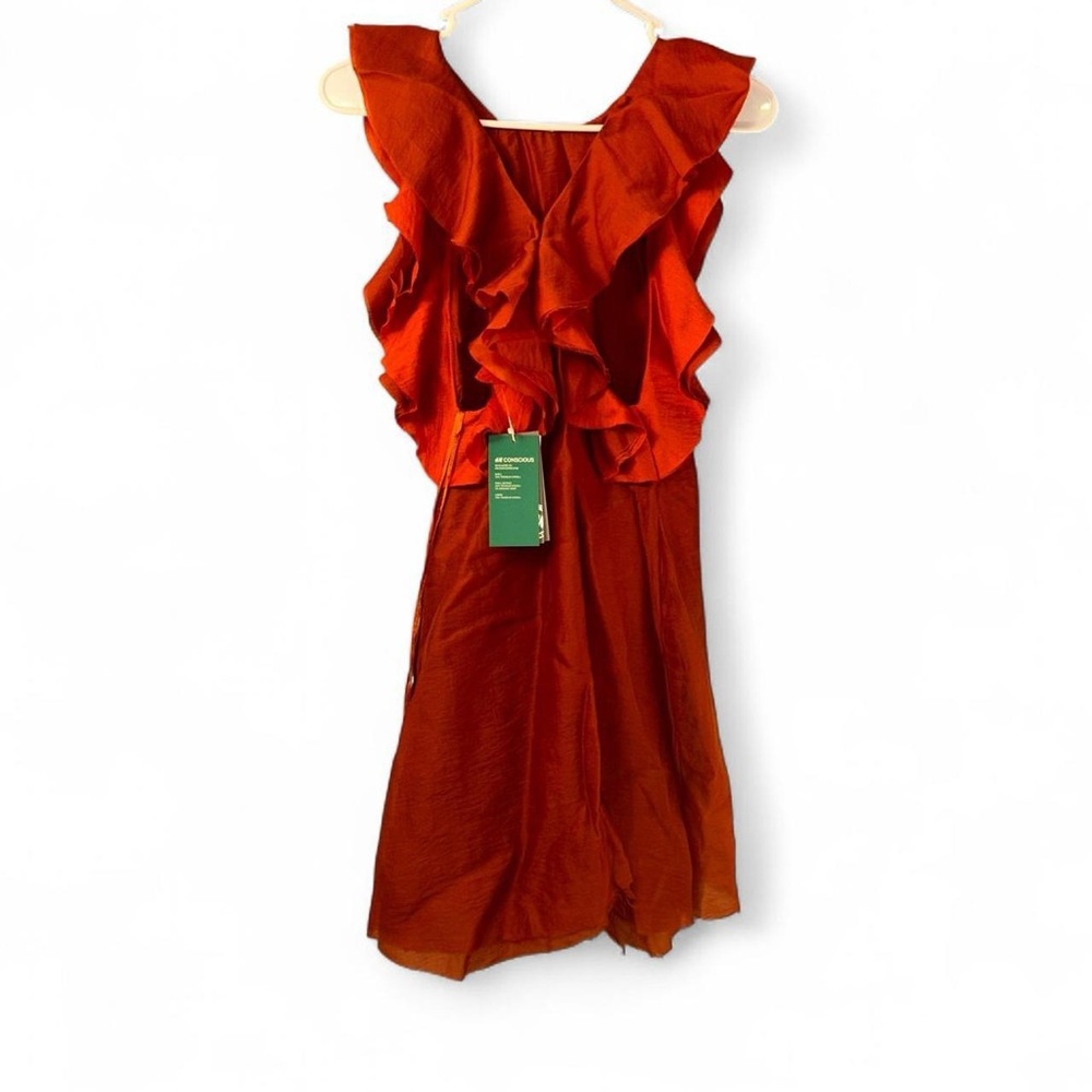 H&M Rust Ruffle-Shoulder Midi Dress - Picture 3 of 8